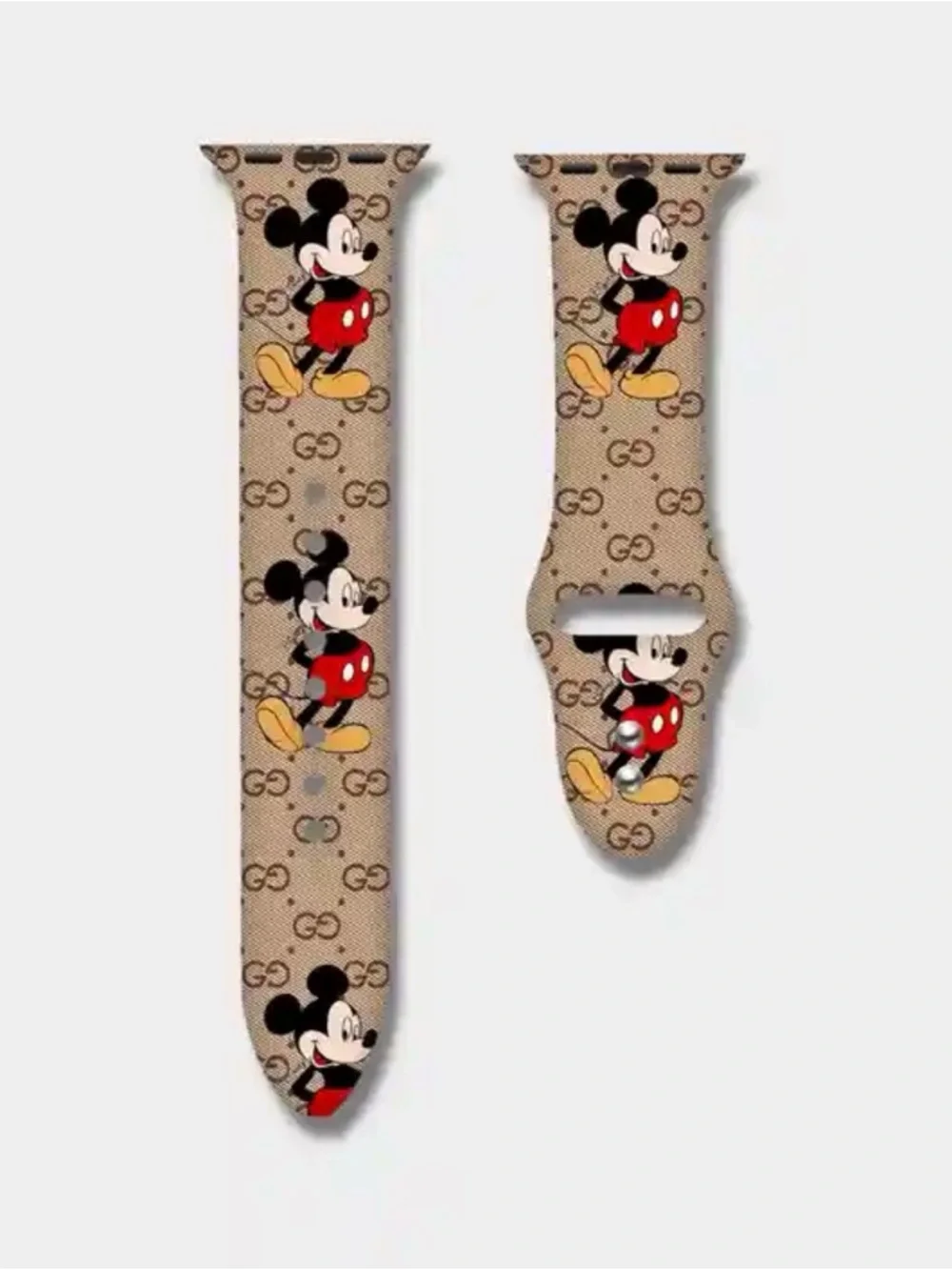 Gucci Beige Mickey Mouse Printed‎ Watch Strap with Red and Yellow Accents